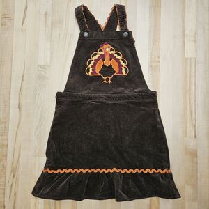 Gymboree Girls Sz 8 Embroidered Turkey Ruffle Skirtall Jumper Dress Thanksgiving